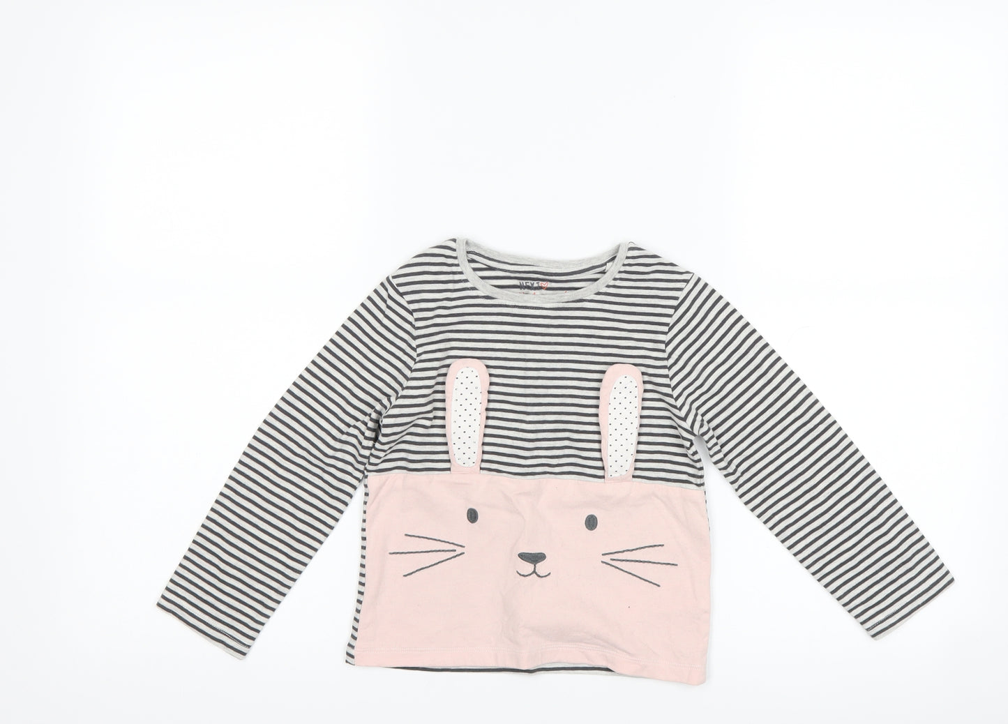 NEXT Girls Black Striped  Basic T-Shirt Size 3-4 Years  - bunny