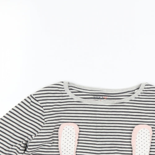 NEXT Girls Black Striped  Basic T-Shirt Size 3-4 Years  - bunny