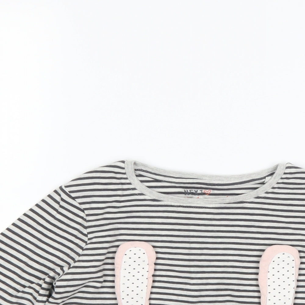 NEXT Girls Black Striped  Basic T-Shirt Size 3-4 Years  - bunny