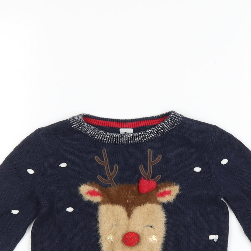 TU Baby Blue Polka Dot  Pullover Jumper Size 18-24 Months  - christmas reindeer
