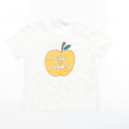 Zara Girls White Polka Dot  Basic T-Shirt Size 18-24 Months  - apple