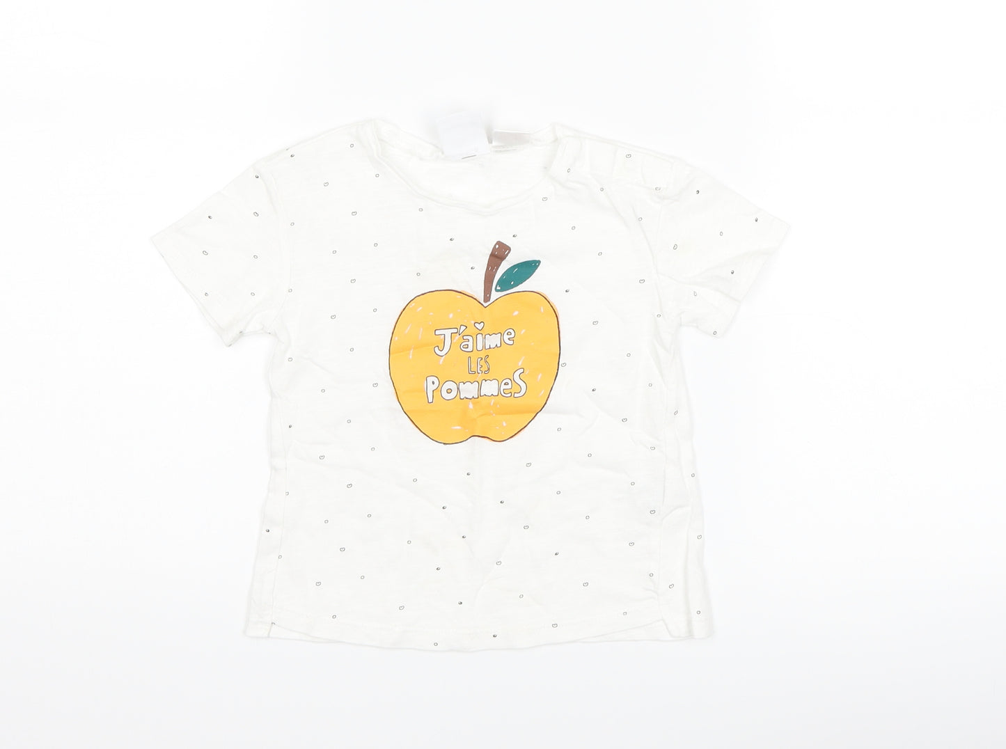 Zara Girls White Polka Dot  Basic T-Shirt Size 18-24 Months  - apple