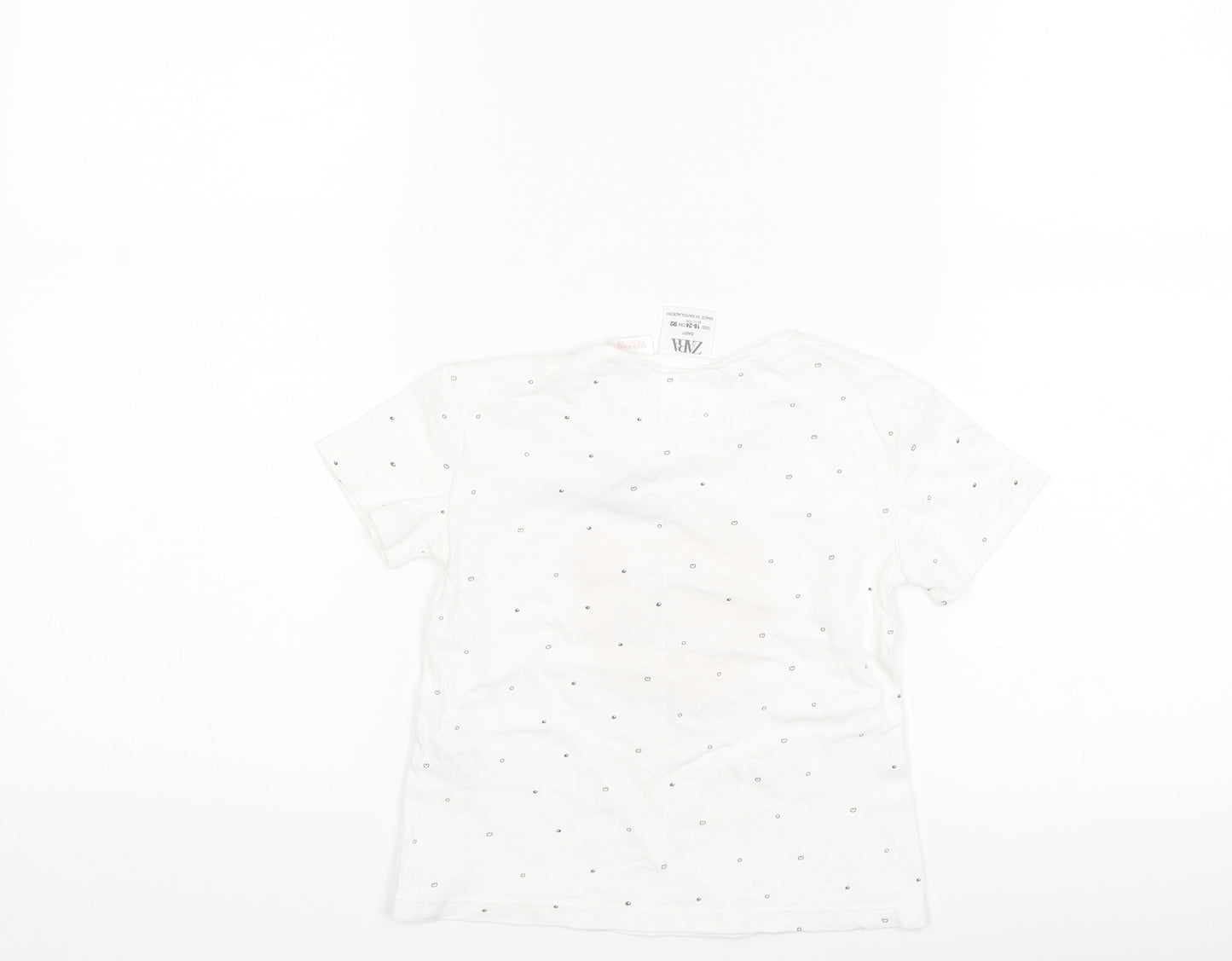 Zara Girls White Polka Dot  Basic T-Shirt Size 18-24 Months  - apple
