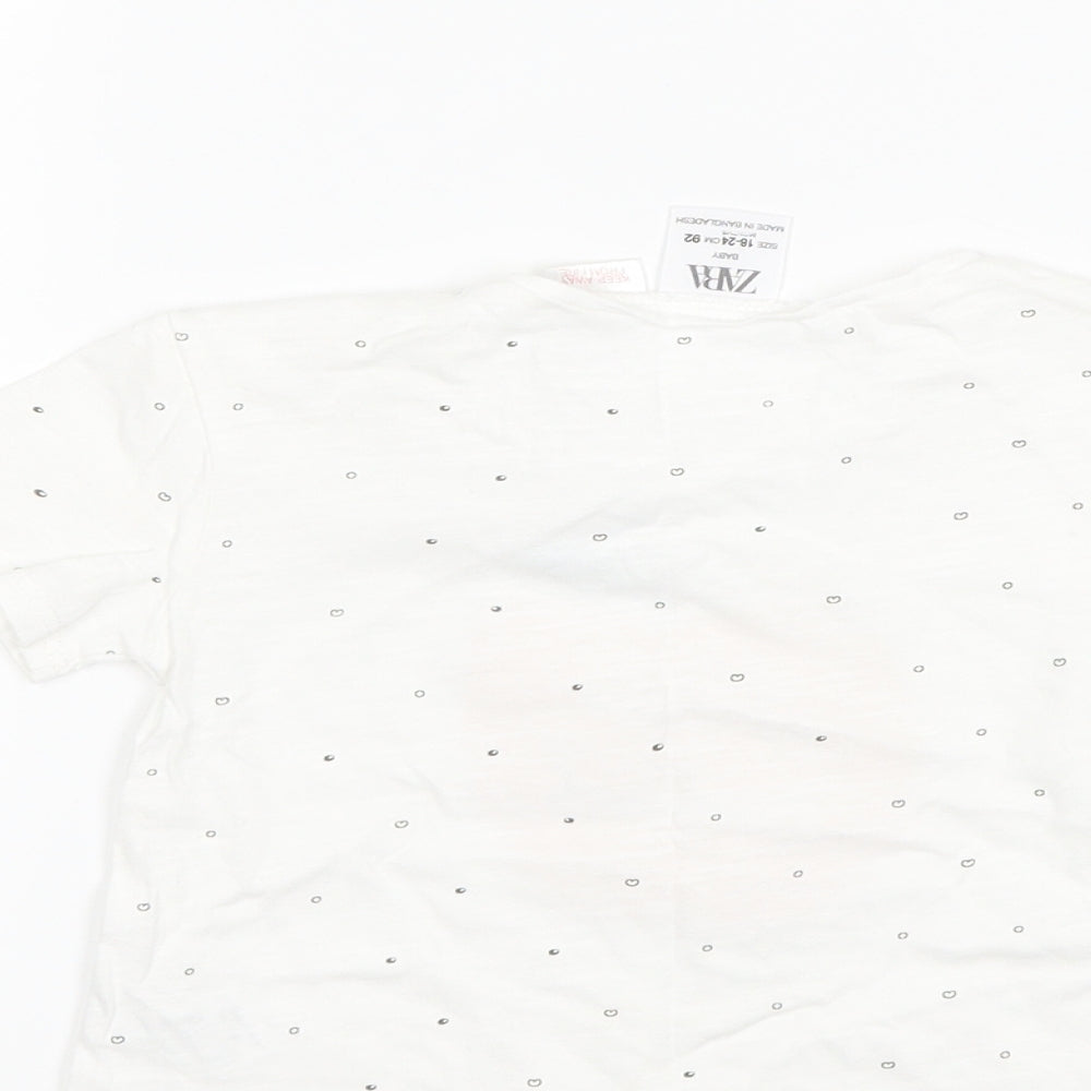 Zara Girls White Polka Dot  Basic T-Shirt Size 18-24 Months  - apple