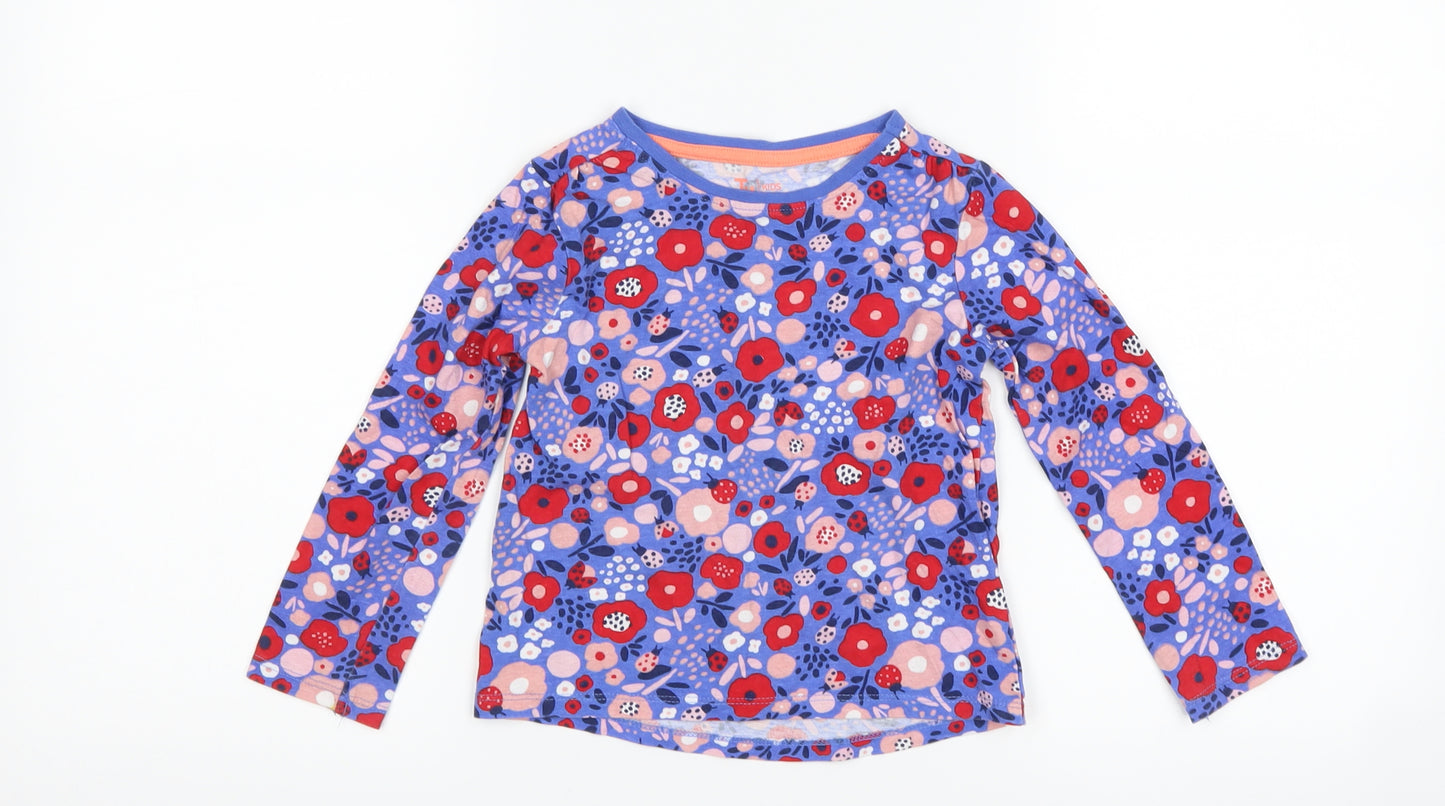 TU Girls Blue Floral  Basic T-Shirt Size 3-4 Years