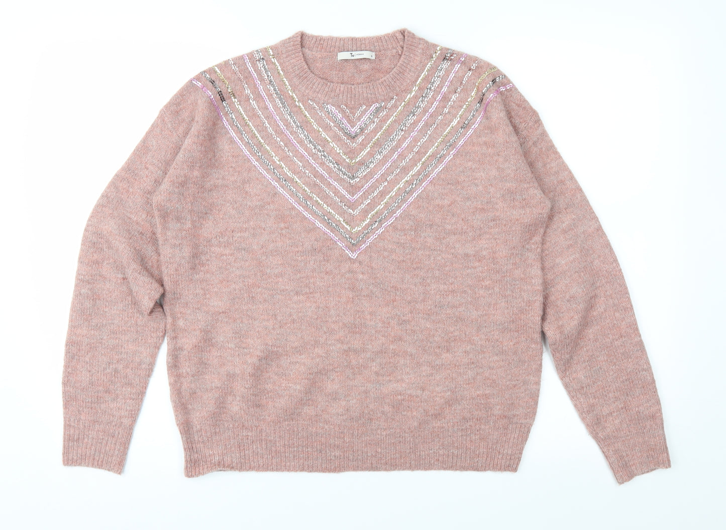 TU Womens Pink Geometric Knit Pullover Jumper Size 10