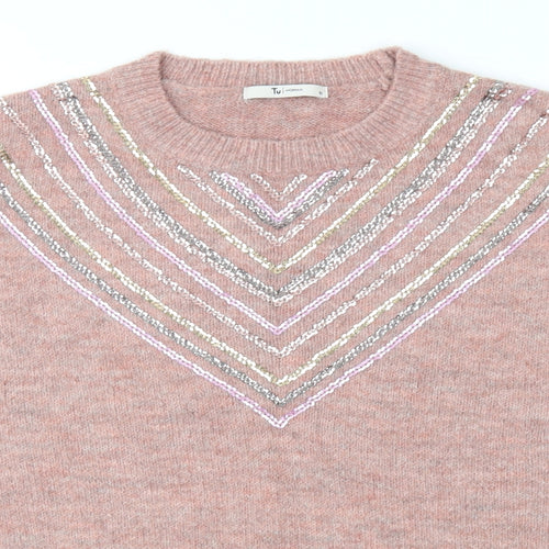 TU Womens Pink Geometric Knit Pullover Jumper Size 10