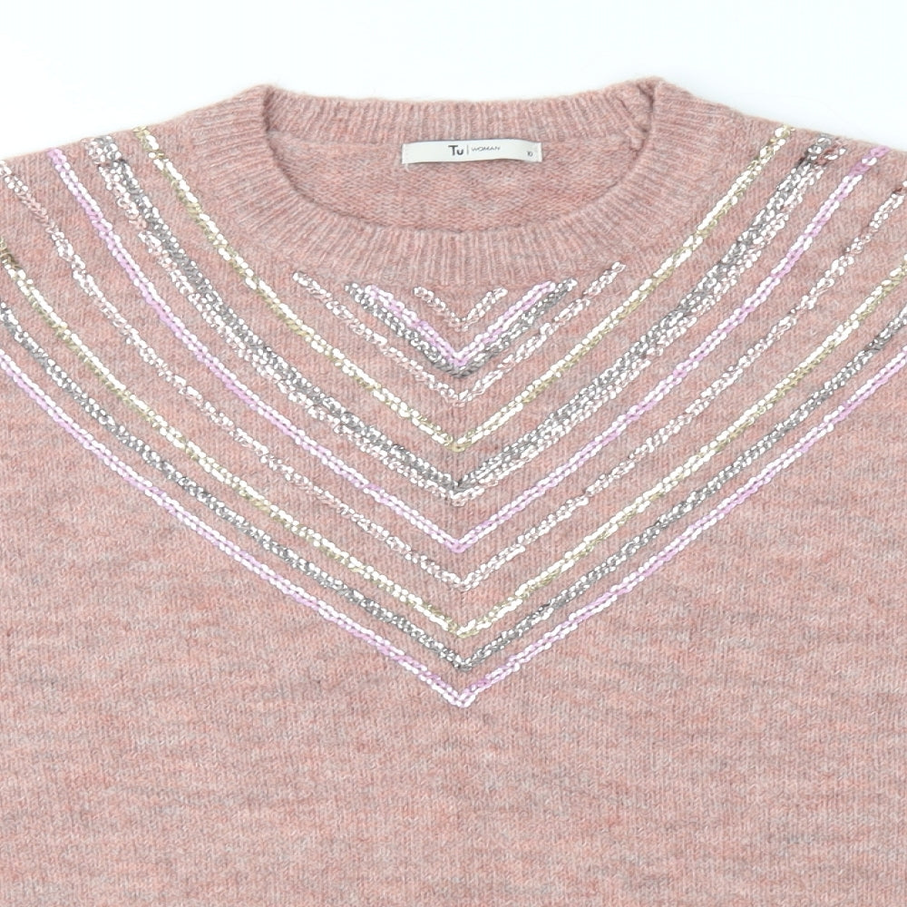 TU Womens Pink Geometric Knit Pullover Jumper Size 10