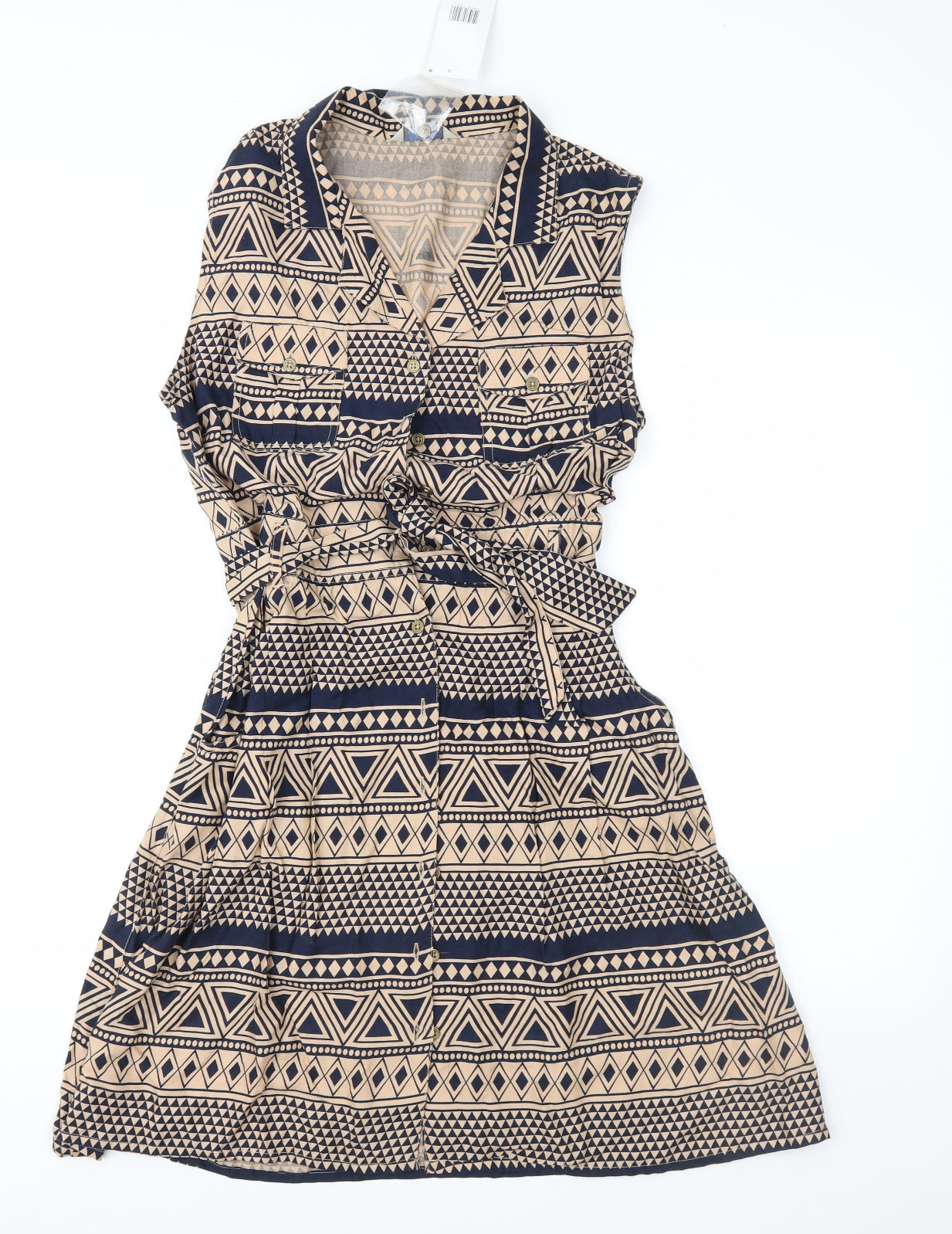 Peacocks Womens Brown Geometric  Fit & Flare  Size 14