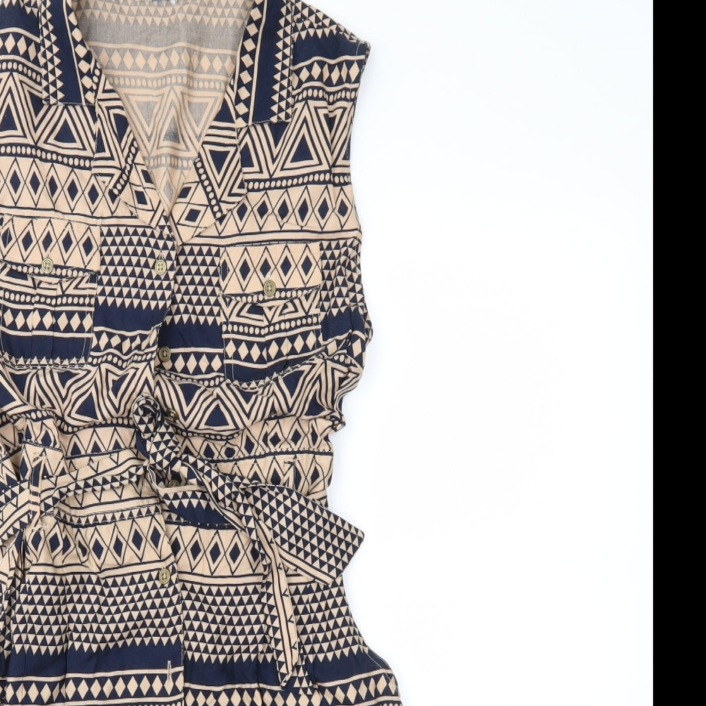 Peacocks Womens Brown Geometric  Fit & Flare  Size 14