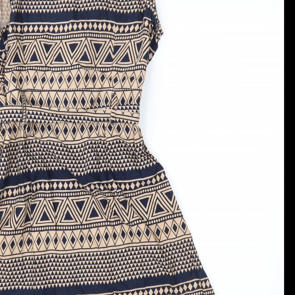 Peacocks Womens Brown Geometric  Fit & Flare  Size 14