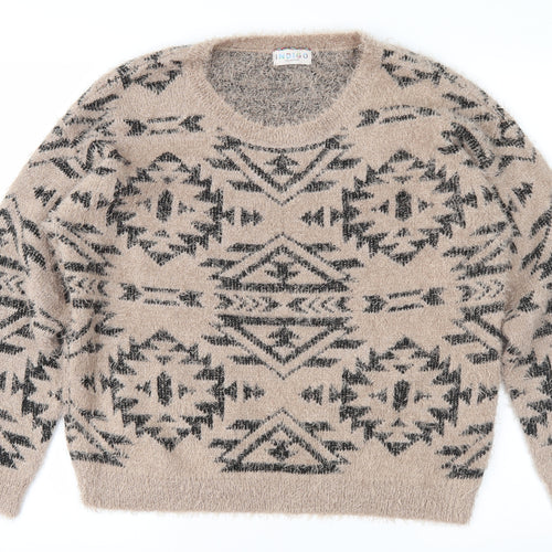 Marks and Spencer Womens Brown Geometric Knit Pullover Jumper Size 14