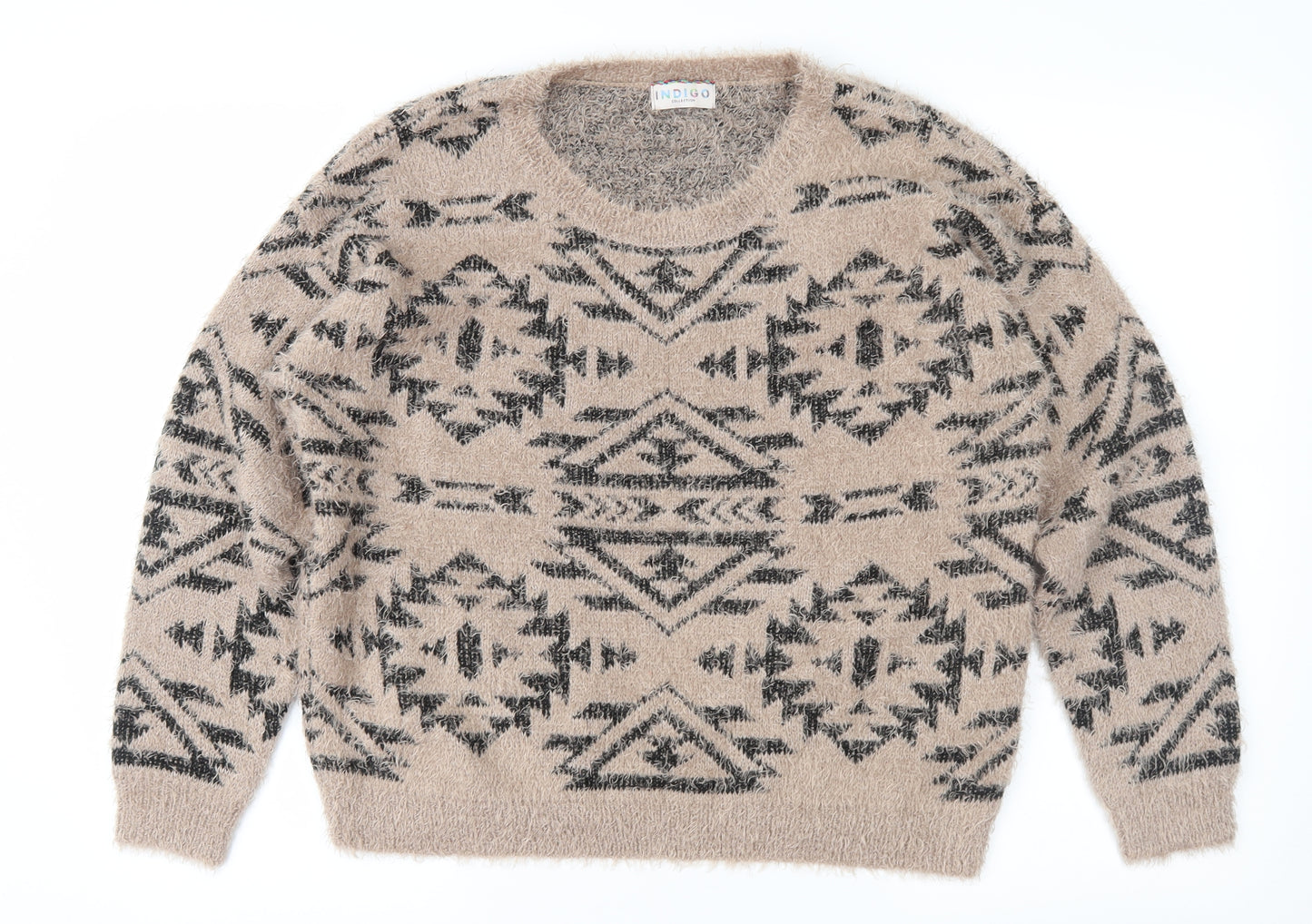 Marks and Spencer Womens Brown Geometric Knit Pullover Jumper Size 14