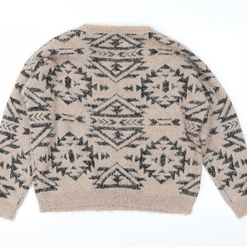 Marks and Spencer Womens Brown Geometric Knit Pullover Jumper Size 14