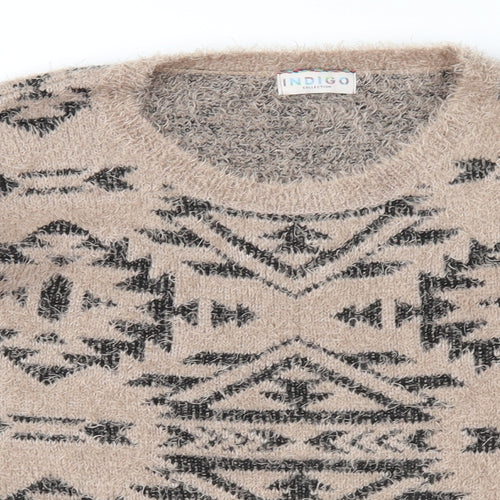 Marks and Spencer Womens Brown Geometric Knit Pullover Jumper Size 14