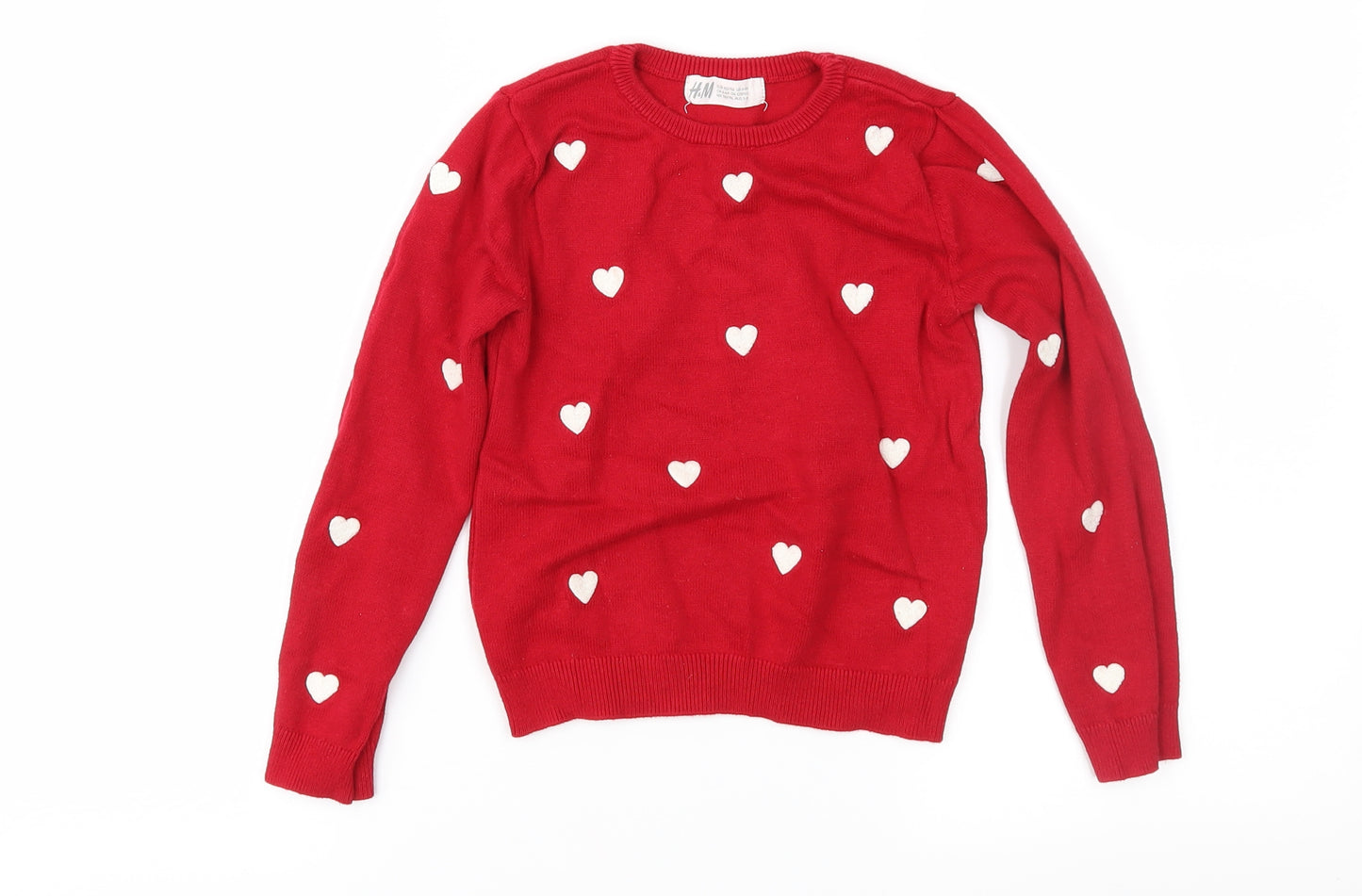 H&M Girls Red Geometric Knit Pullover Jumper Size 5-6 Years