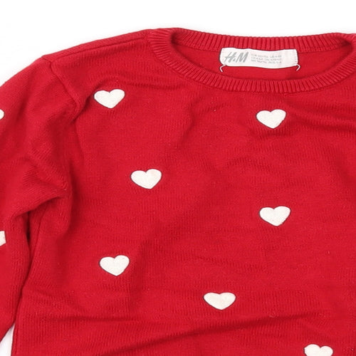 H&M Girls Red Geometric Knit Pullover Jumper Size 5-6 Years