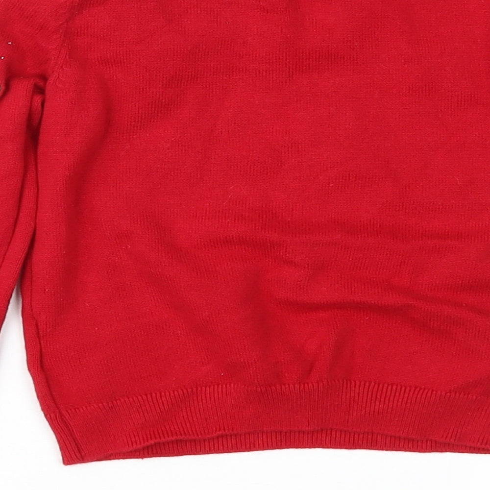 H&M Girls Red Geometric Knit Pullover Jumper Size 5-6 Years
