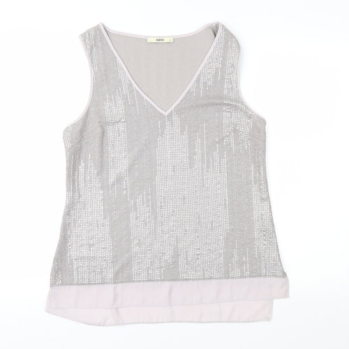 Oasis Womens Grey Geometric  Basic Blouse Size M