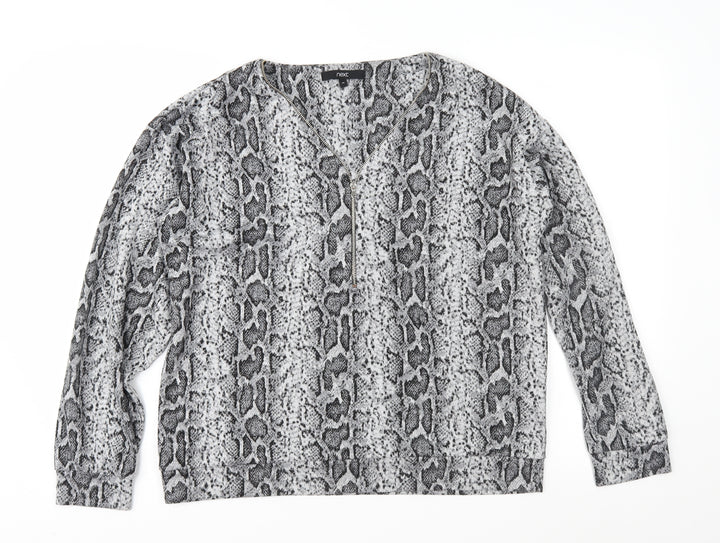 NEXT Womens Grey Animal Print Knit Pullover Jumper Size 14