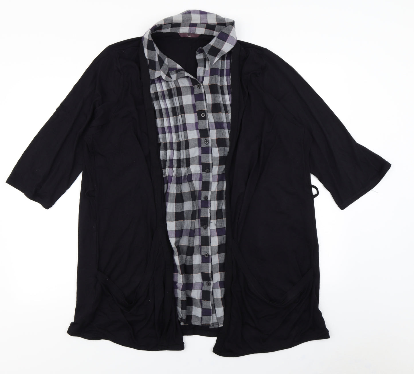 e. Womens Blue Check  Basic Blouse Size 26  - Cardigan and top all in one