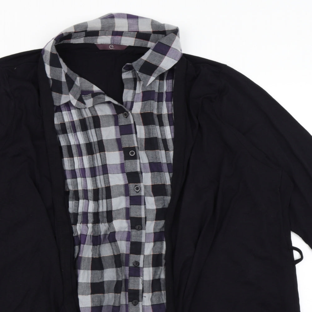 e. Womens Blue Check  Basic Blouse Size 26  - Cardigan and top all in one