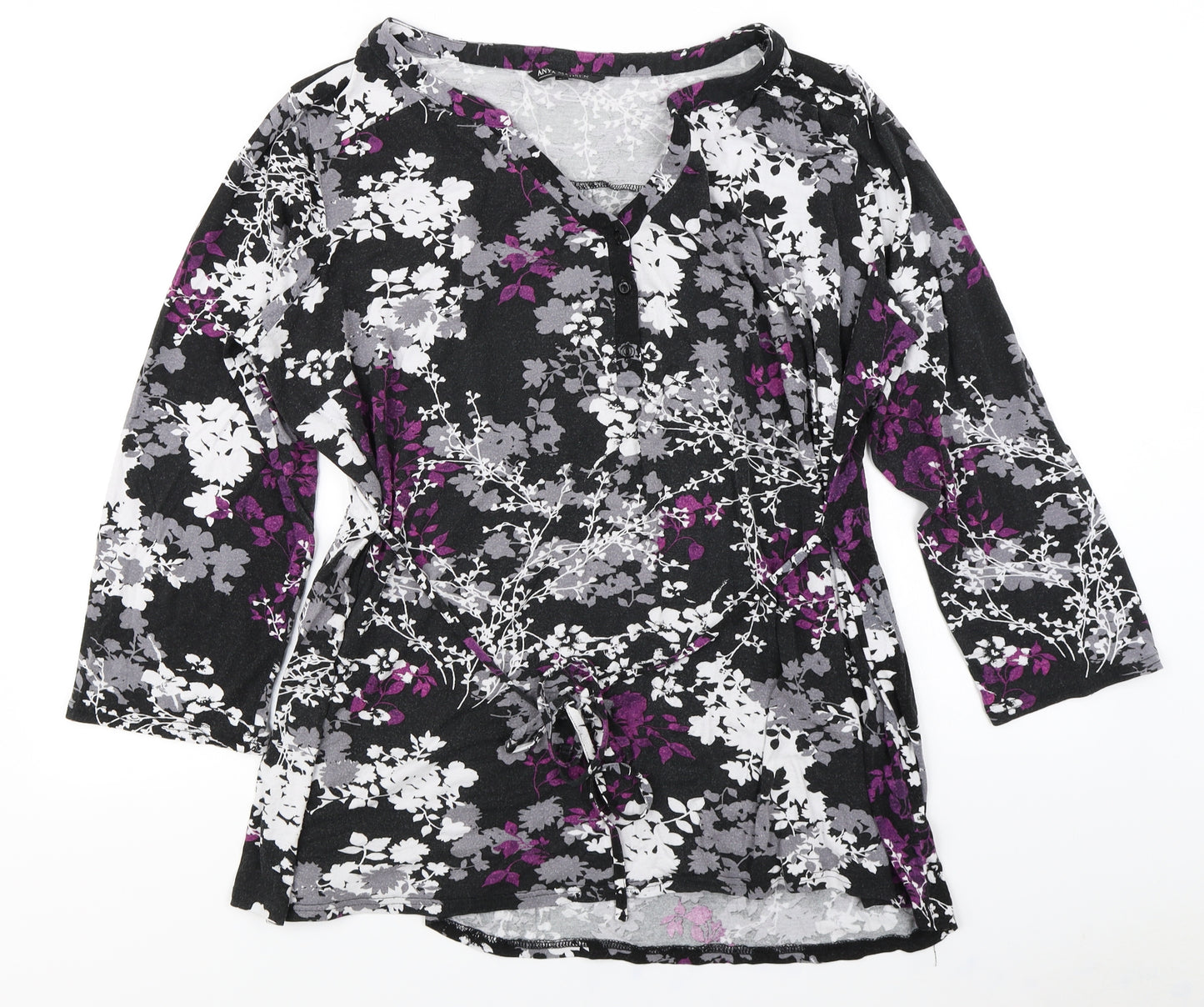 M&Co Womens Black Floral  Basic T-Shirt Size 26