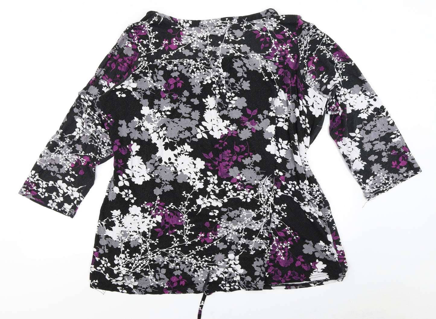 M&Co Womens Black Floral  Basic T-Shirt Size 26