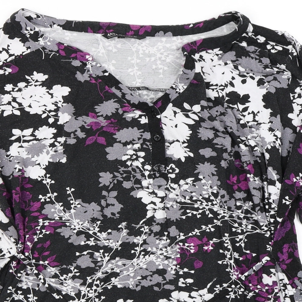 M&Co Womens Black Floral  Basic T-Shirt Size 26