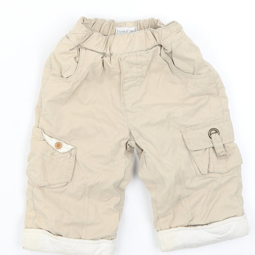 mamas & papas Boys Beige   Cargo Trousers Size 6-9 Months