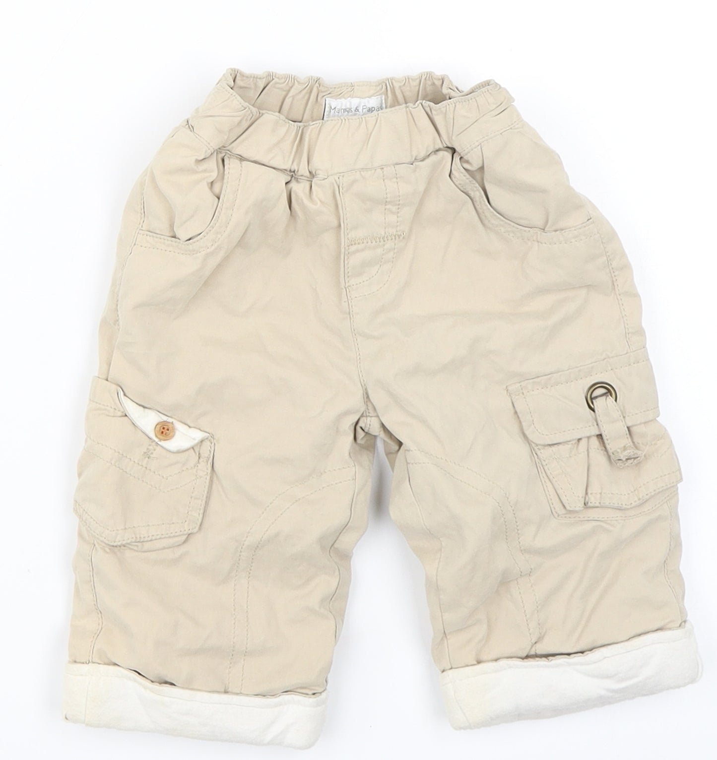 mamas & papas Boys Beige   Cargo Trousers Size 6-9 Months