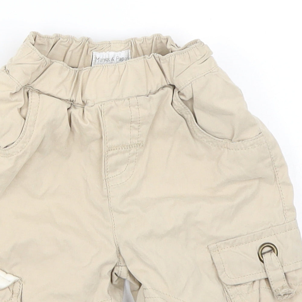 mamas & papas Boys Beige   Cargo Trousers Size 6-9 Months