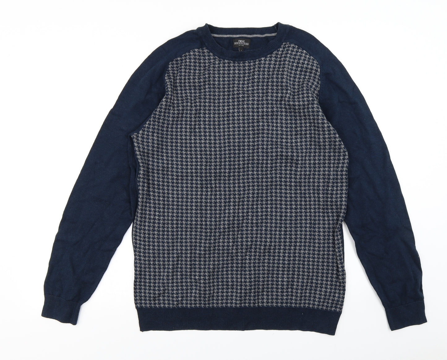 NEXT Mens Blue Houndstooth  Pullover Jumper Size L