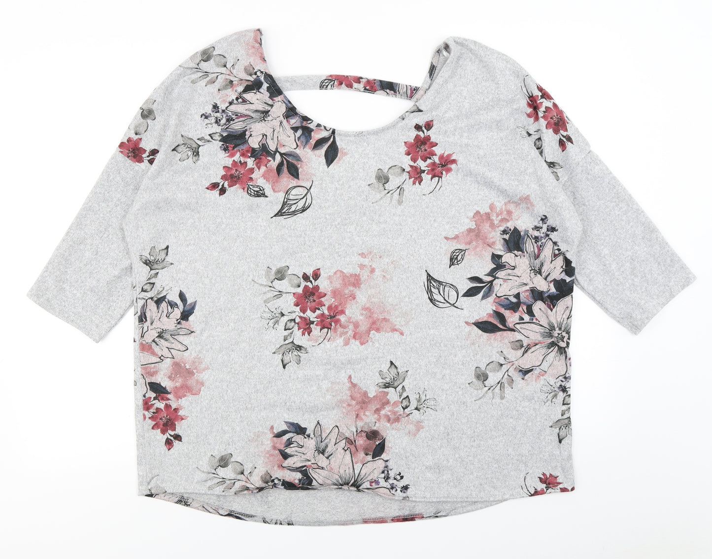 Papaya Womens Grey Floral  Basic T-Shirt Size 18