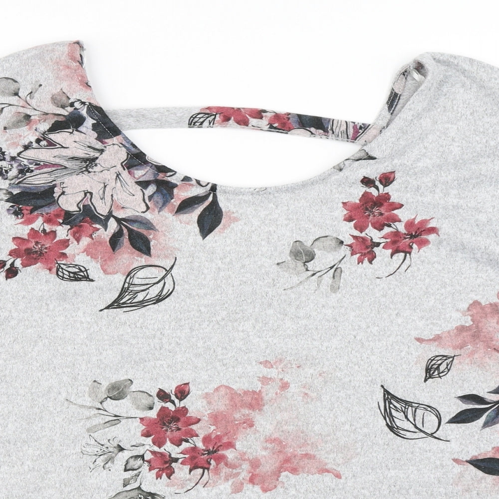 Papaya Womens Grey Floral  Basic T-Shirt Size 18