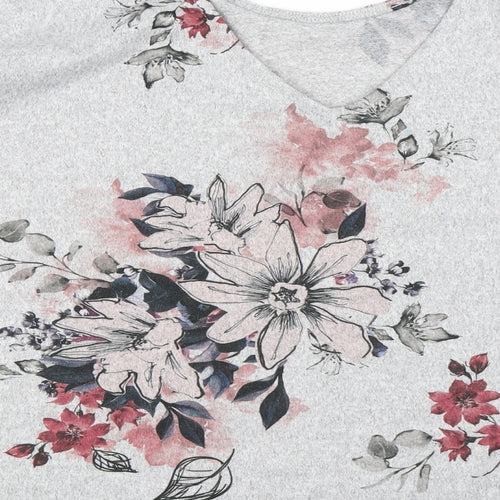 Papaya Womens Grey Floral  Basic T-Shirt Size 18