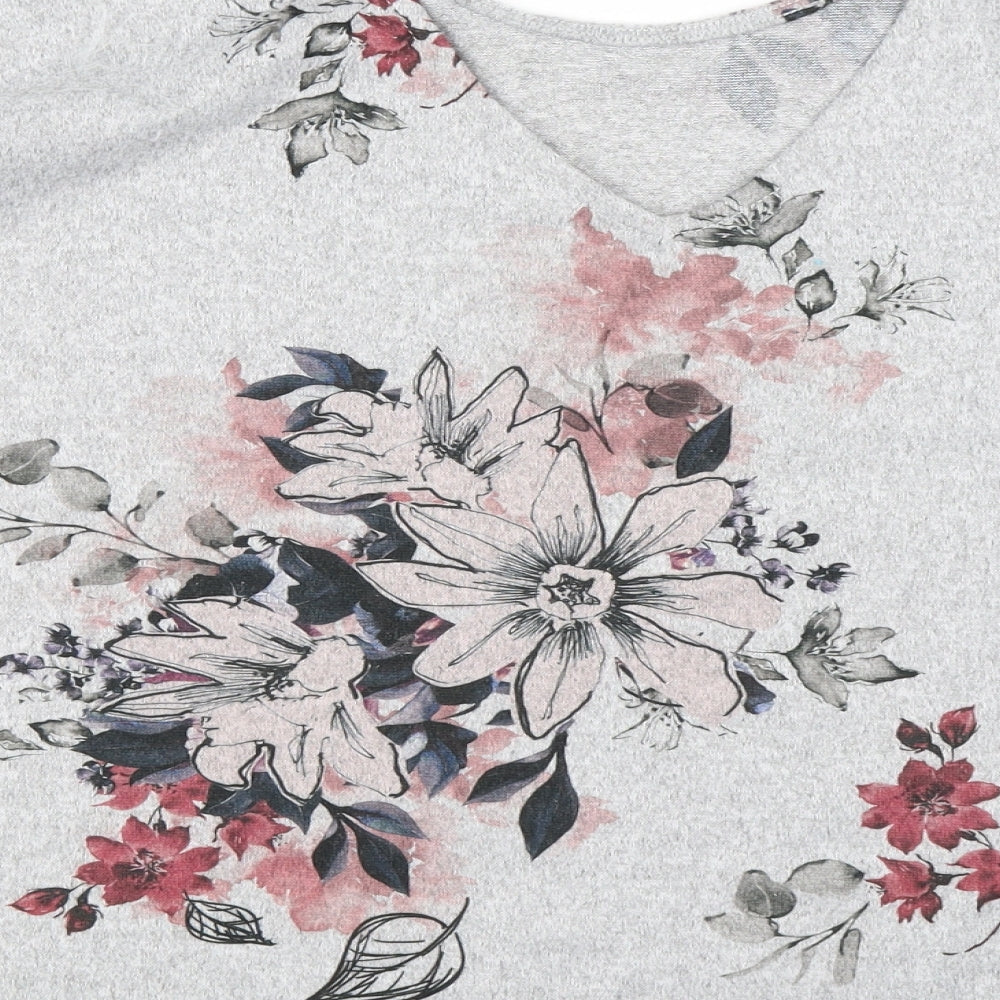 Papaya Womens Grey Floral  Basic T-Shirt Size 18