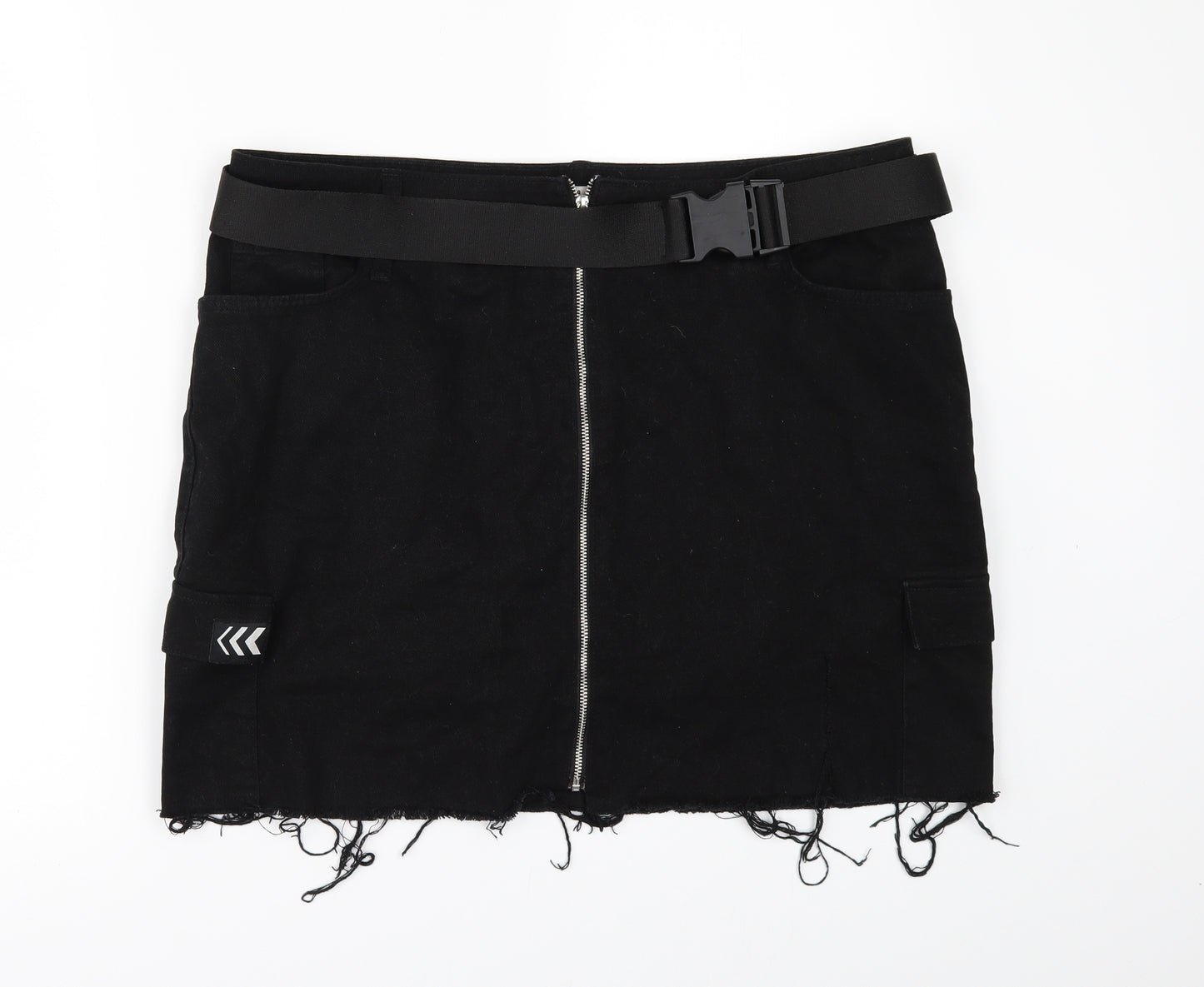 Denim & Co. Womens Black  Denim Mini Skirt Size 16  - Frayed Hem