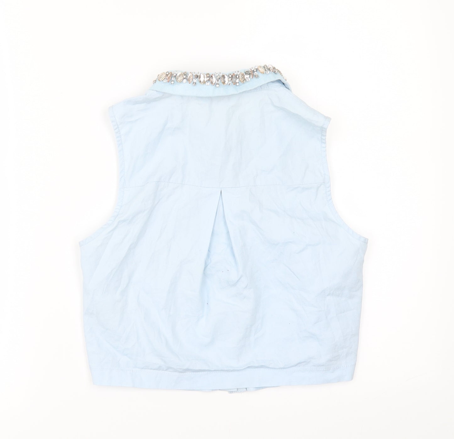 Miss Selfridge Womens Blue   Cropped Button-Up Size 8  - rhinestone collar