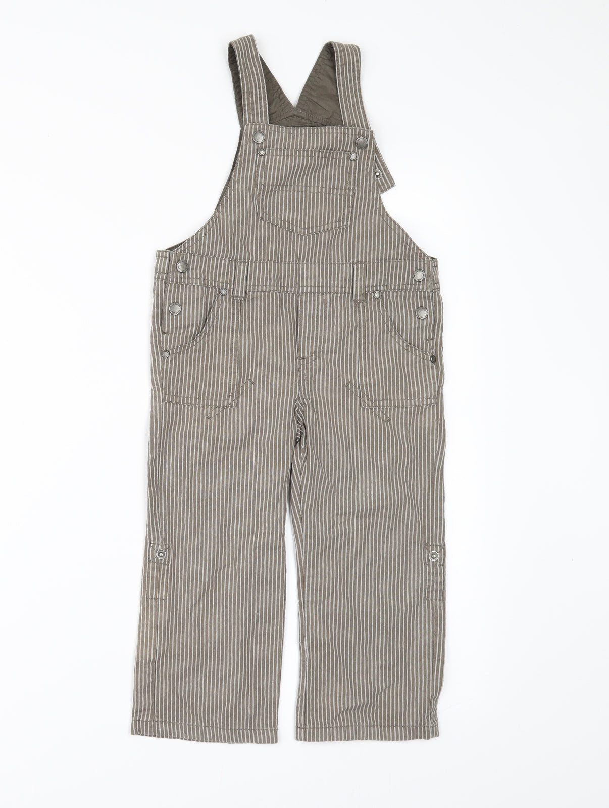 Vertbaudet Boys Brown Striped  Dungarees Trousers Size 3 Years