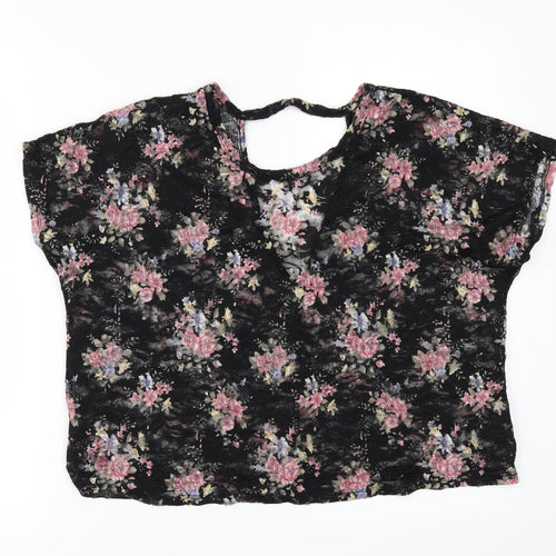 Pins & Needles Womens Black Floral  Basic T-Shirt Size M  - see through
