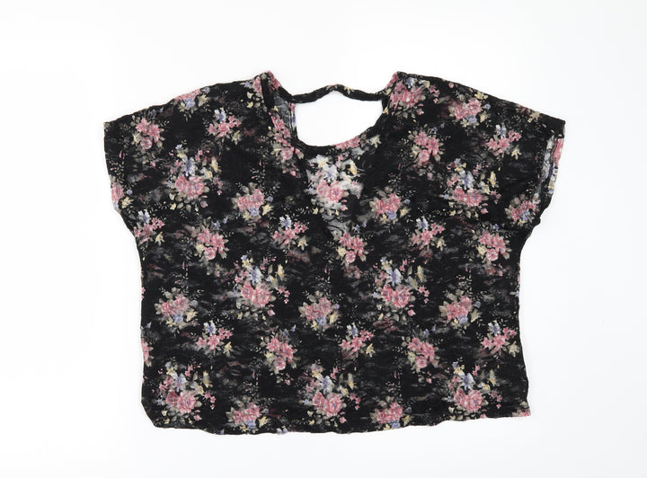 Pins & Needles Womens Black Floral  Basic T-Shirt Size M  - see through