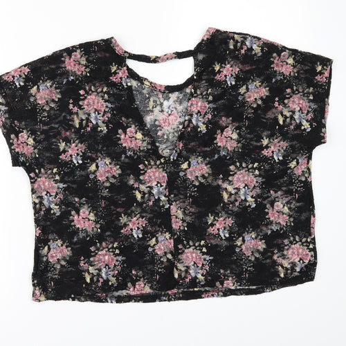 Pins & Needles Womens Black Floral  Basic T-Shirt Size M  - see through