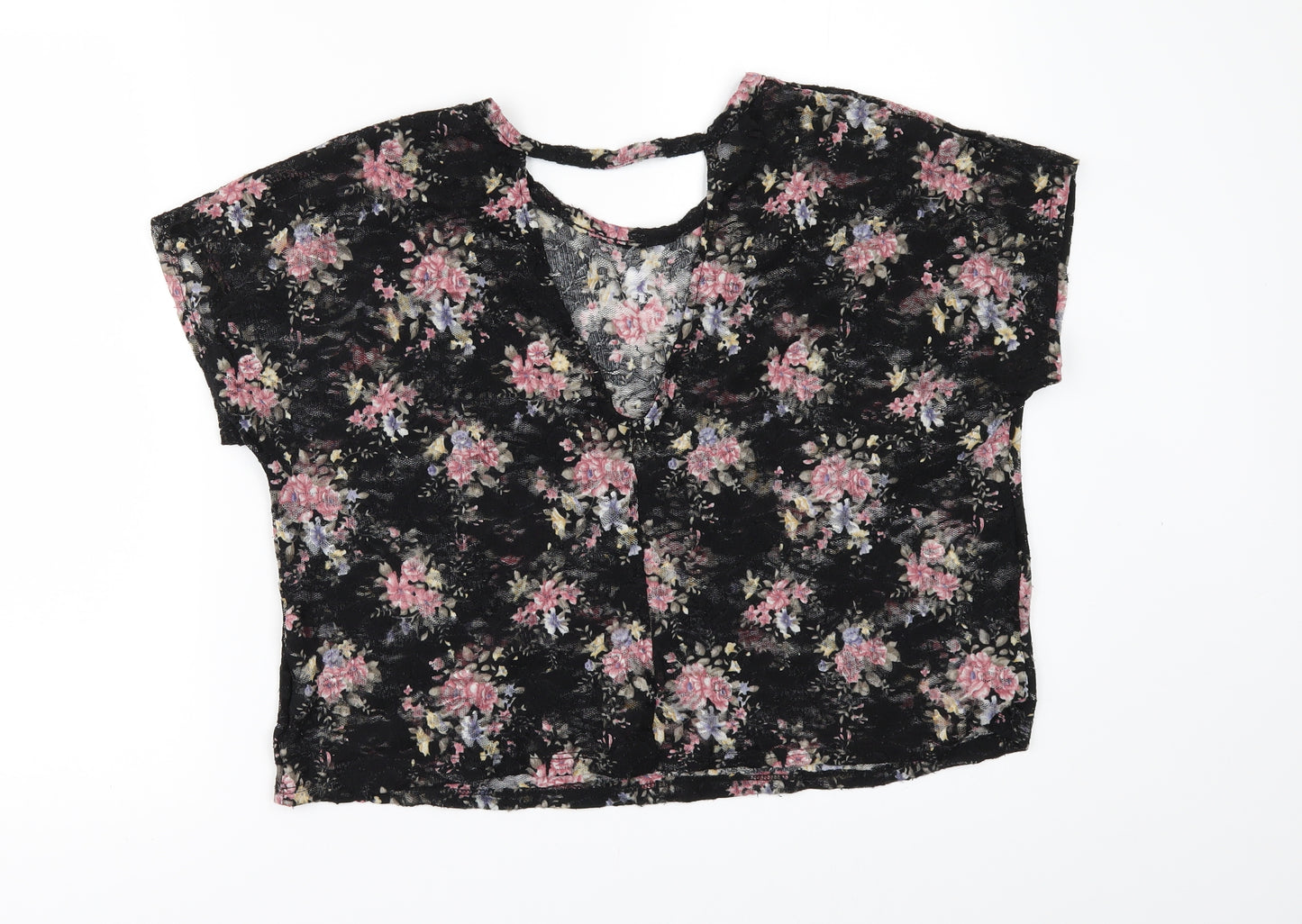 Pins & Needles Womens Black Floral  Basic T-Shirt Size M  - see through