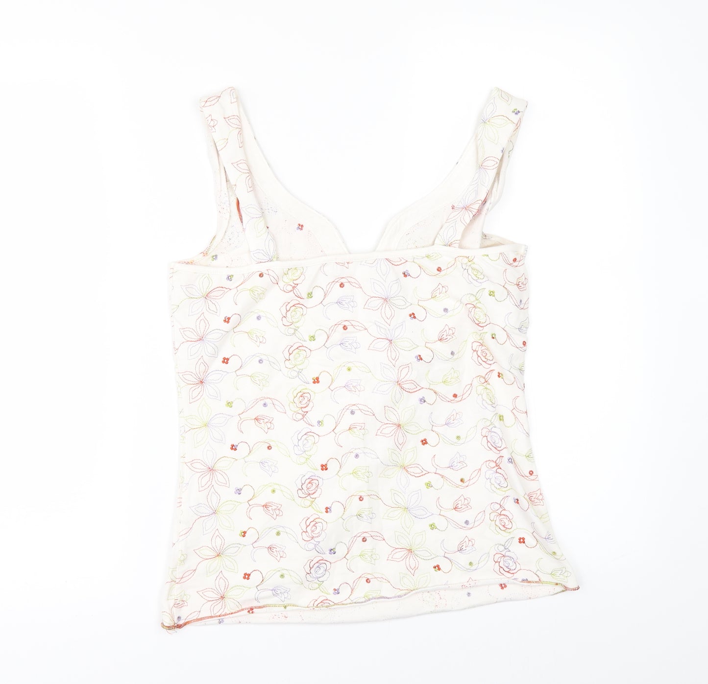 Per Una Womens Ivory Floral  Basic T-Shirt Size 10  - Embroidered