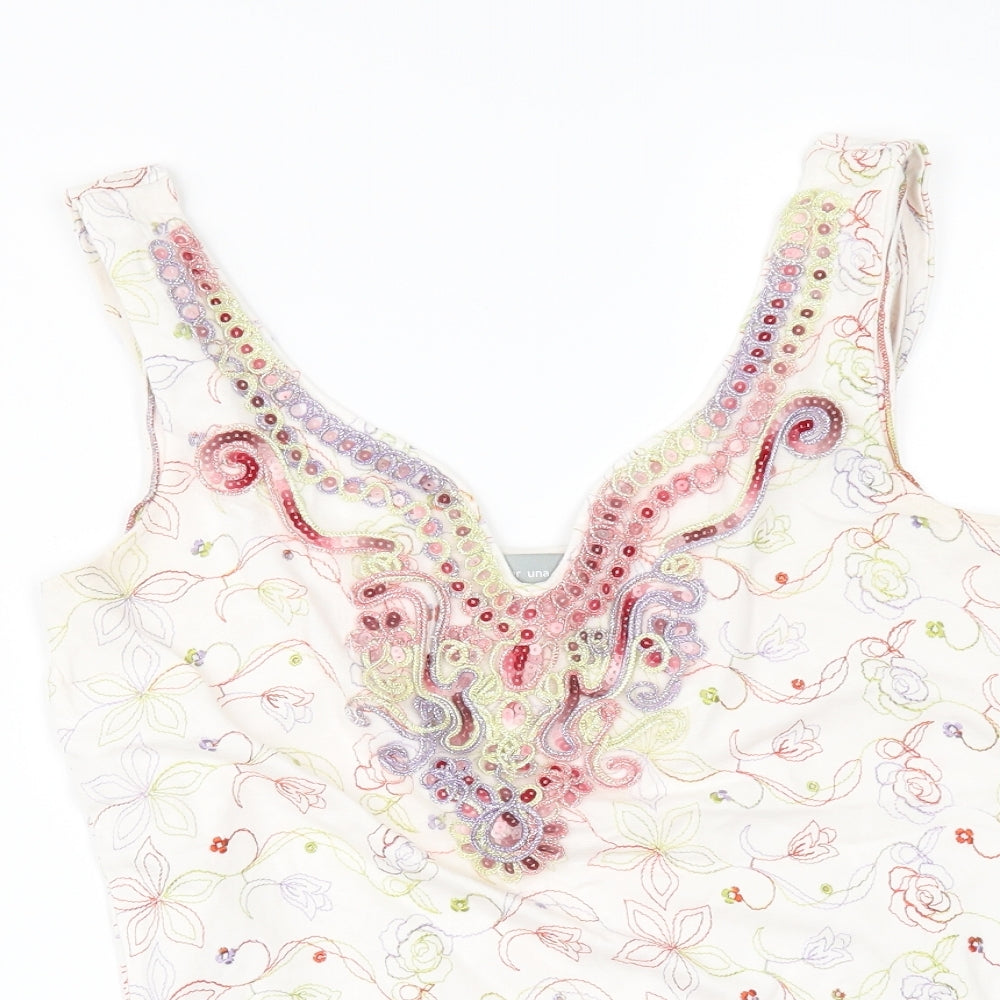 Per Una Womens Ivory Floral  Basic T-Shirt Size 10  - Embroidered