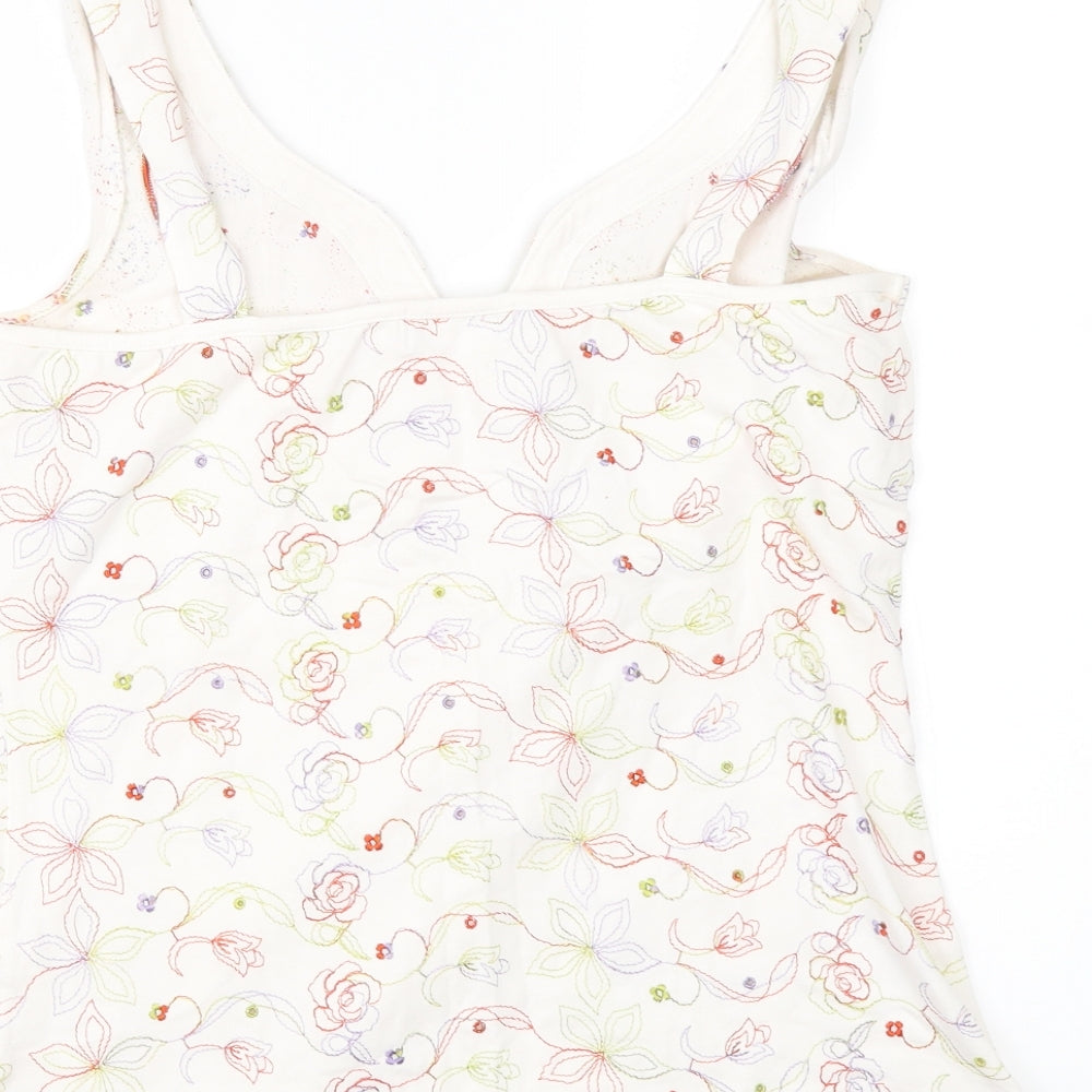 Per Una Womens Ivory Floral  Basic T-Shirt Size 10  - Embroidered
