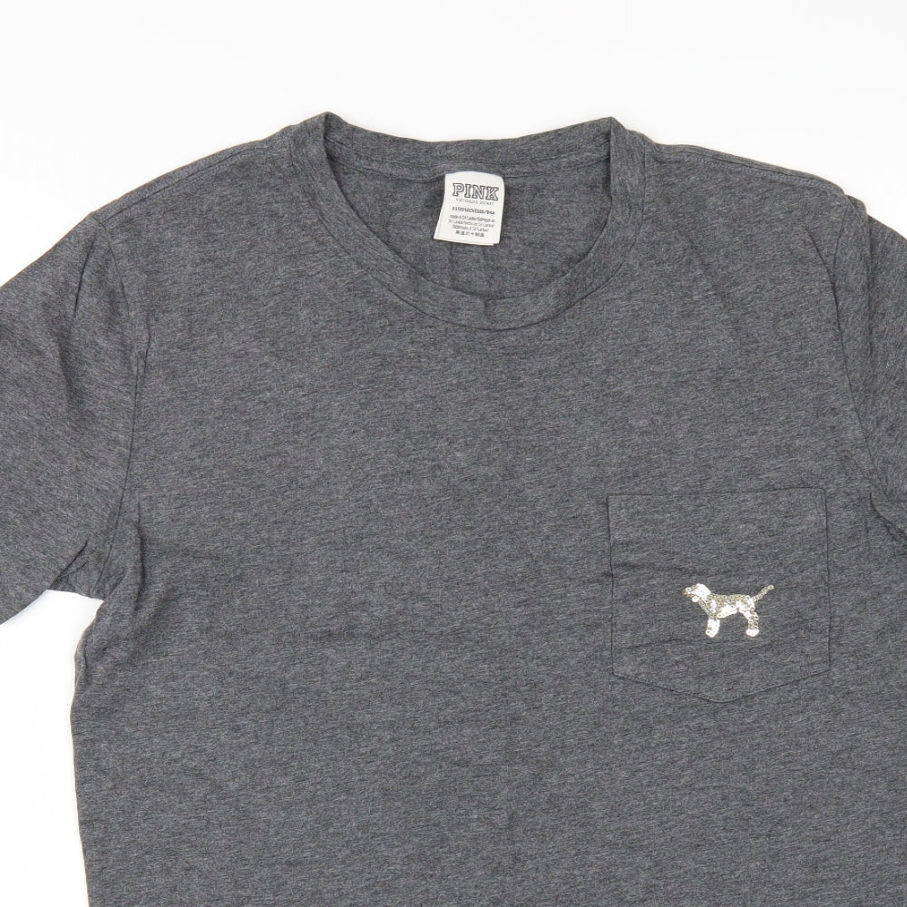 Victoria's Secret Womens Grey   Basic T-Shirt Size XS  - sequin dog