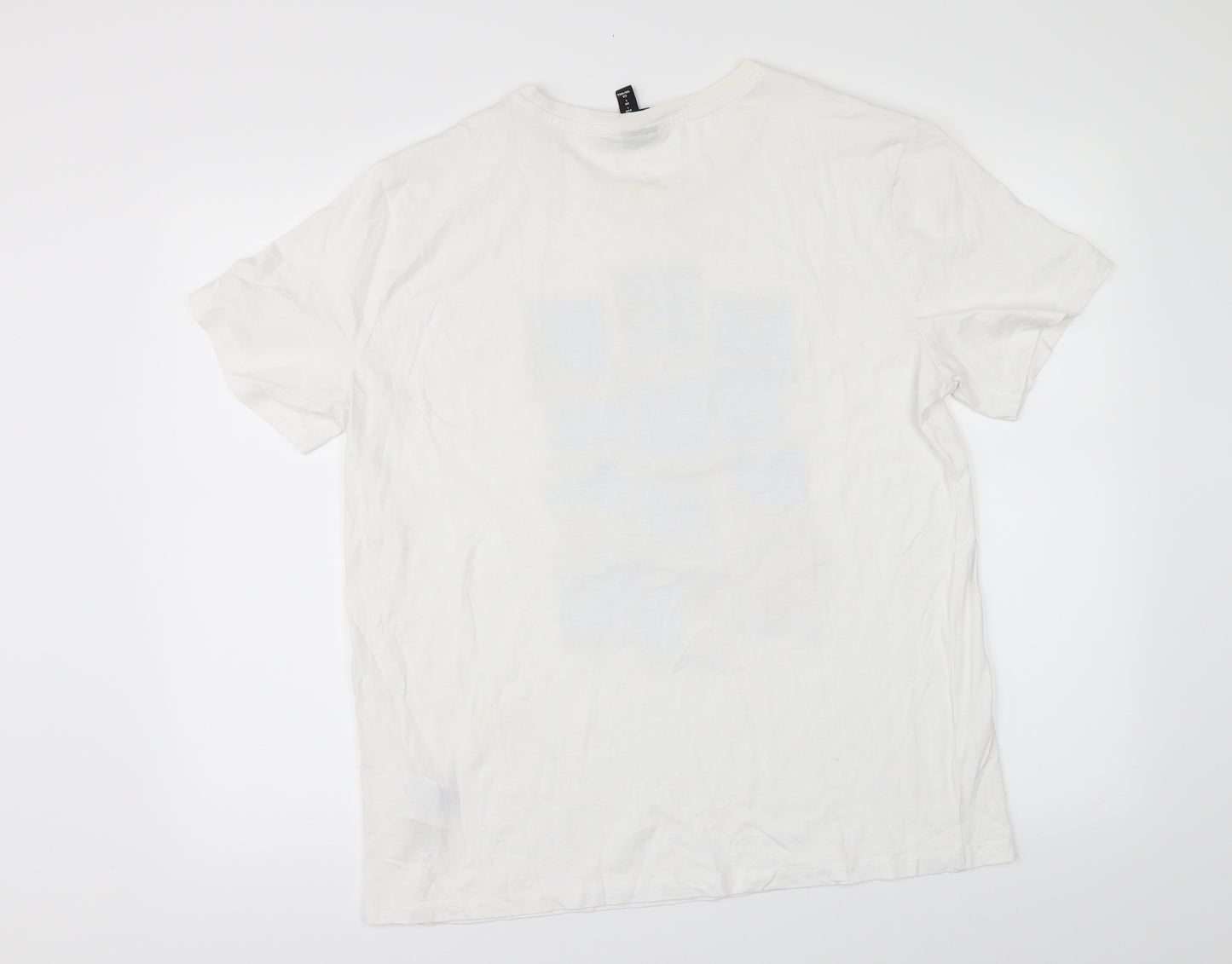 H&M Mens White    T-Shirt Size L  - surf usa