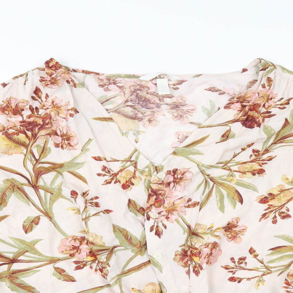 H&M Womens Ivory Floral  Kimono Button-Up Size 12  - TIE FRONT